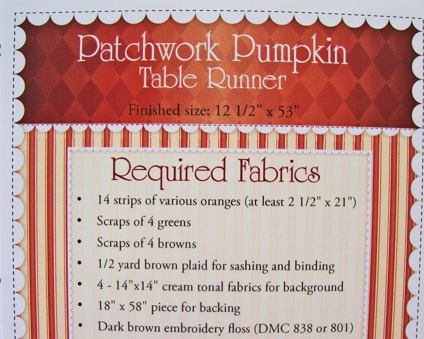 Patchwork Pumpkin Quilted Table Runner Pattern, Shabby Fabrics SF48568, Autumn Fall Table Runner Pattern, Scrappy Pumpkin Runner