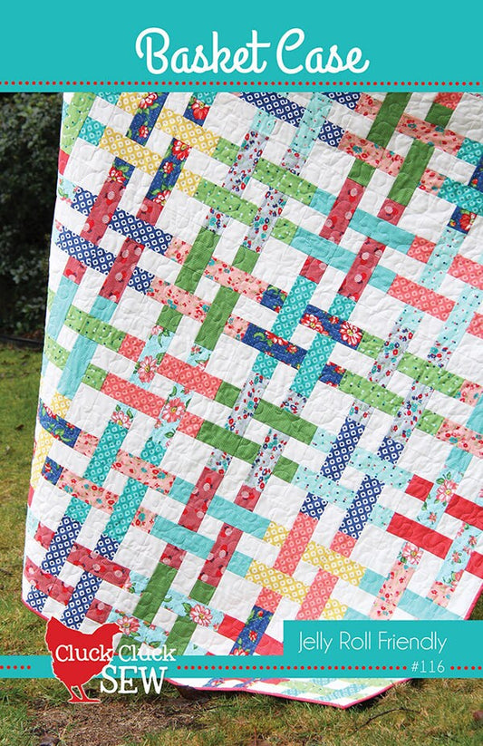 Basket Case Quilt Pattern, Cluck Cluck Sew CCS116, Jelly Roll Friendly Throw Bed Quilt Pattern, Basket Weave Quilt