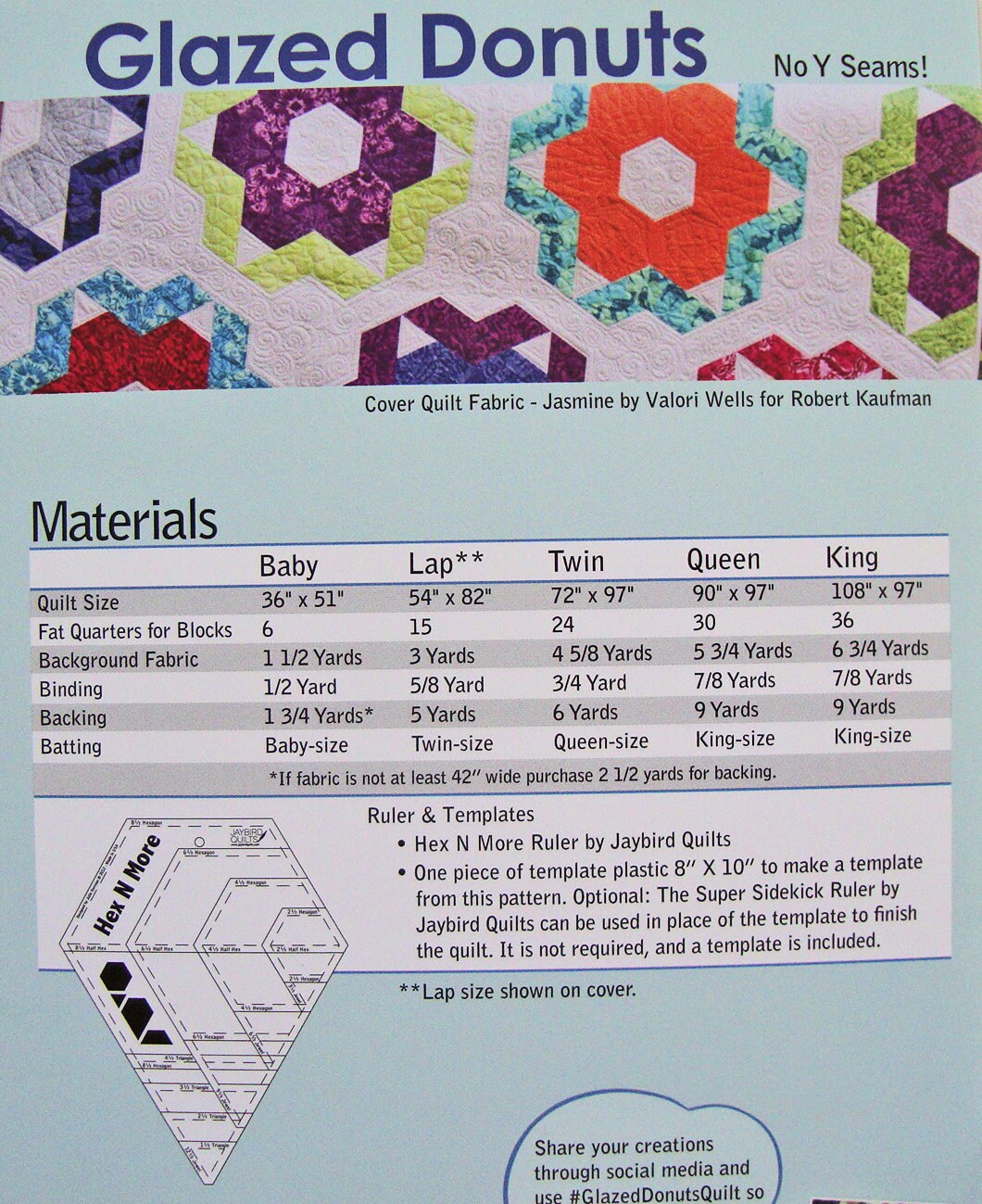 LAST CALL Glazed Donuts Quilt Pattern, Jaybird Quilts JBQ168, Fat Quarter Friendly Hexagon Baby Throw Bed Quilt Pattern, Hex N More Pattern