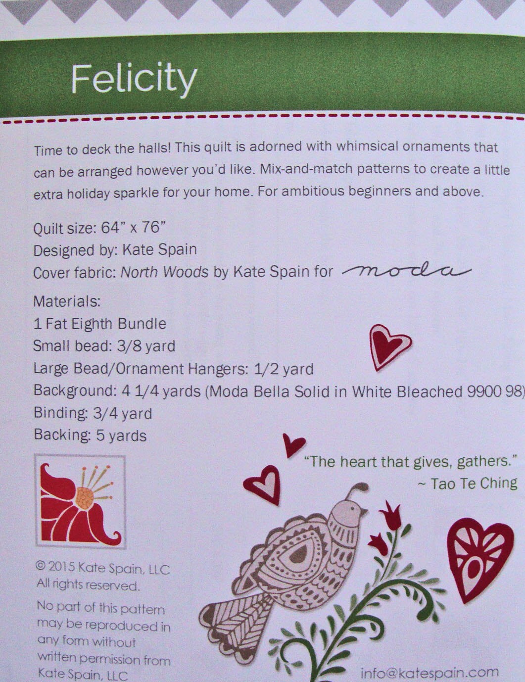 Felicity Quilt Pattern, Kate Spain KS1505, 36 Fat Eighths F8 Friendly Quilt Pattern, Christmas Xmas Ornaments Quilt Pattern