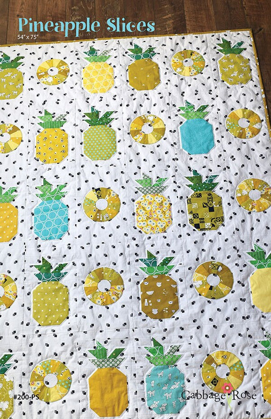 LAST CALL Pineapple Slices Quilt Pattern, Cabbage Rose 200-Ps, FQ F8 Fat Quarter Fat Eighth Friendly Applique Lap Throw Quilt Pattern