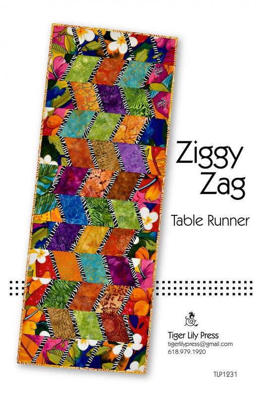 LAST CALL Ziggy Zag Table Runner Pattern, Tiger Lily Press TLP1231, Fat Eighths F8 Yardage Friendly Table Topper Quilt Pattern