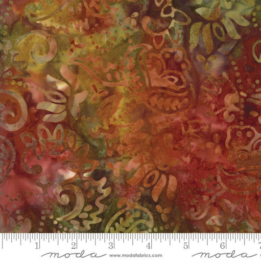 Bear Creek Batiks - Copper Rust Red Green Gold Fall Autumn Batik Fabric, Moda 4344 14, By the Yard