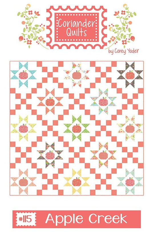 LAST CALL Apple Creek Quilt Pattern, Coriander Quilts CQ115, F8 Fat Eighths Friendly Apple Pumpkin Square Throw Quilt Pattern, Corey Yoder