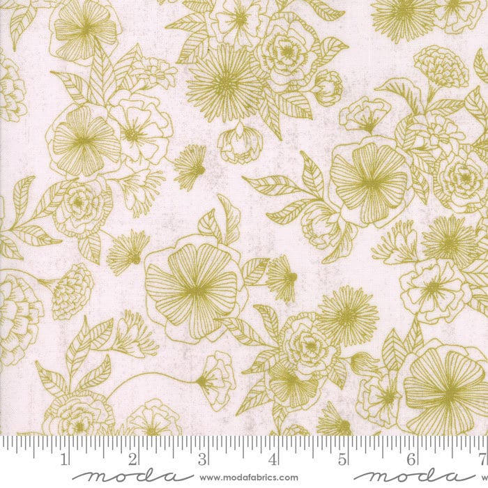 LAST CALL Saturday Morning - Husk Cream Golden Tan Floral Fabric, Moda 30441 12, BasicGrey, By the Yard