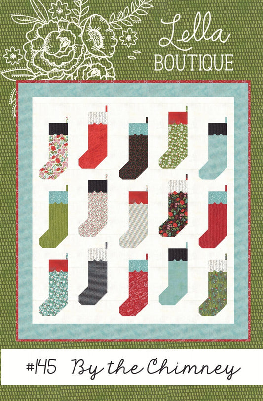 LAST CALL By the Chimney Quilt Pattern, Lella Boutique LB145, F8 Fat Eighths Friendly Christmas Stockings Throw Quilt Pattern