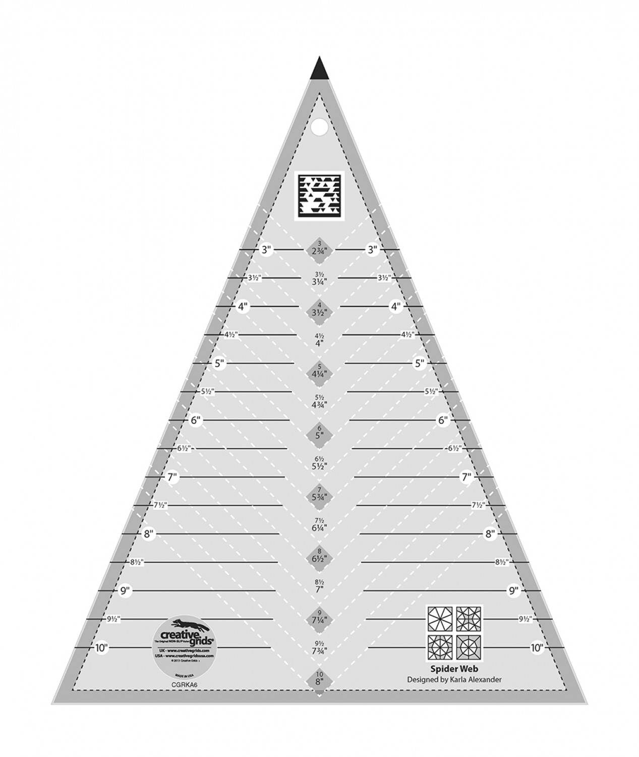 Spider Web Ruler, Creative Grids CGRKA6, Triangle Ruler for Spider Web Blocks, Quilting Tool, Non-Slip Ruler