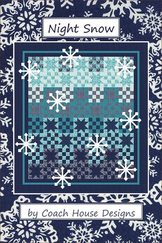 LAST CALL Night Snow Quilt Pattern, Coach House Designs CHD1338, Winter Snowflake Checkerboard Star Quilt Pattern