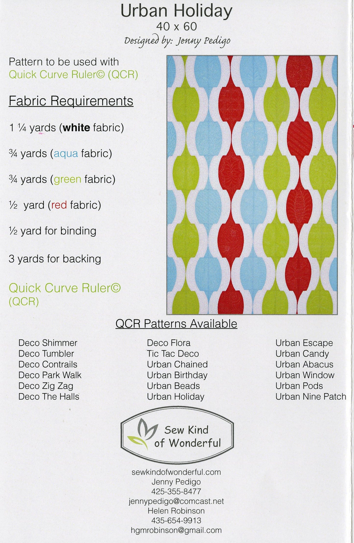 LAST CALL Urban Holiday Quilt Pattern, Sew Kind of Wonderful SKW301, Yardage Friendly Lap Quilt Pattern, Quick Curve Ruler Pattern Qcr