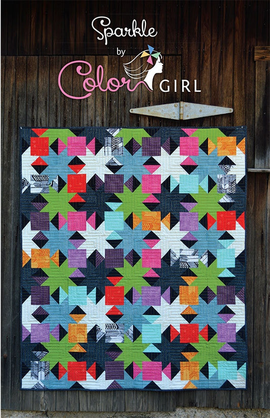 Sparkle Quilt Pattern, Color Girl Quilt CG1506, Charm Pack Layer Cake Friendly Modern Star Quilt Pattern, Contemporary Star Quilt