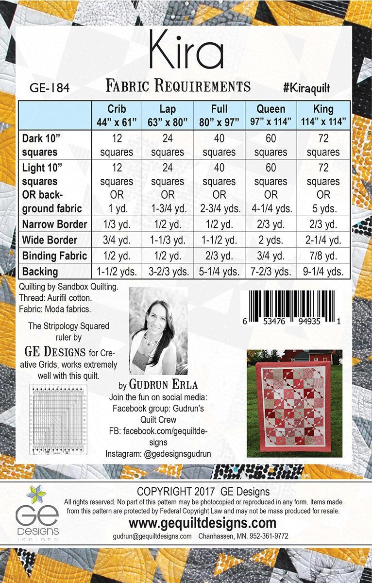 Kira Quilt Pattern, GE Designs GE184, Layer Cake Friendly, Stripology Ruler Pattern, Modern Quilt Pattern