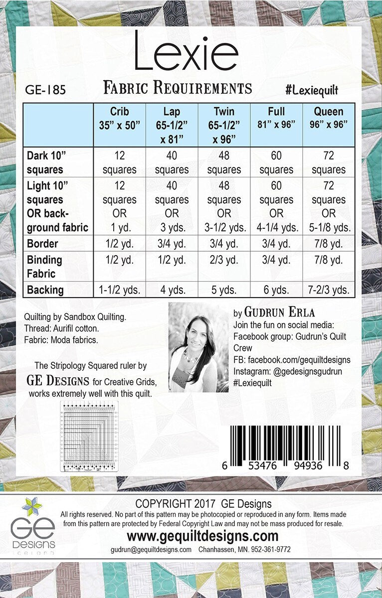 Lexie Quilt Pattern, GE Designs GE185, Layer Cake Friendly, Crib Lap Twin Full Queen Bed Quilt Pattern, Stripology Ruler Pattern