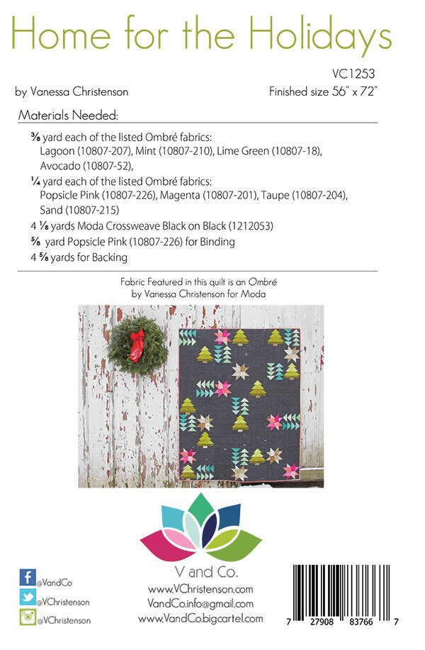LAST CALL Home For The Holidays Quilt Pattern, V and Co VC1253, Christmas Xmas Tree Quilt Pattern, Christmas Throw Quilt