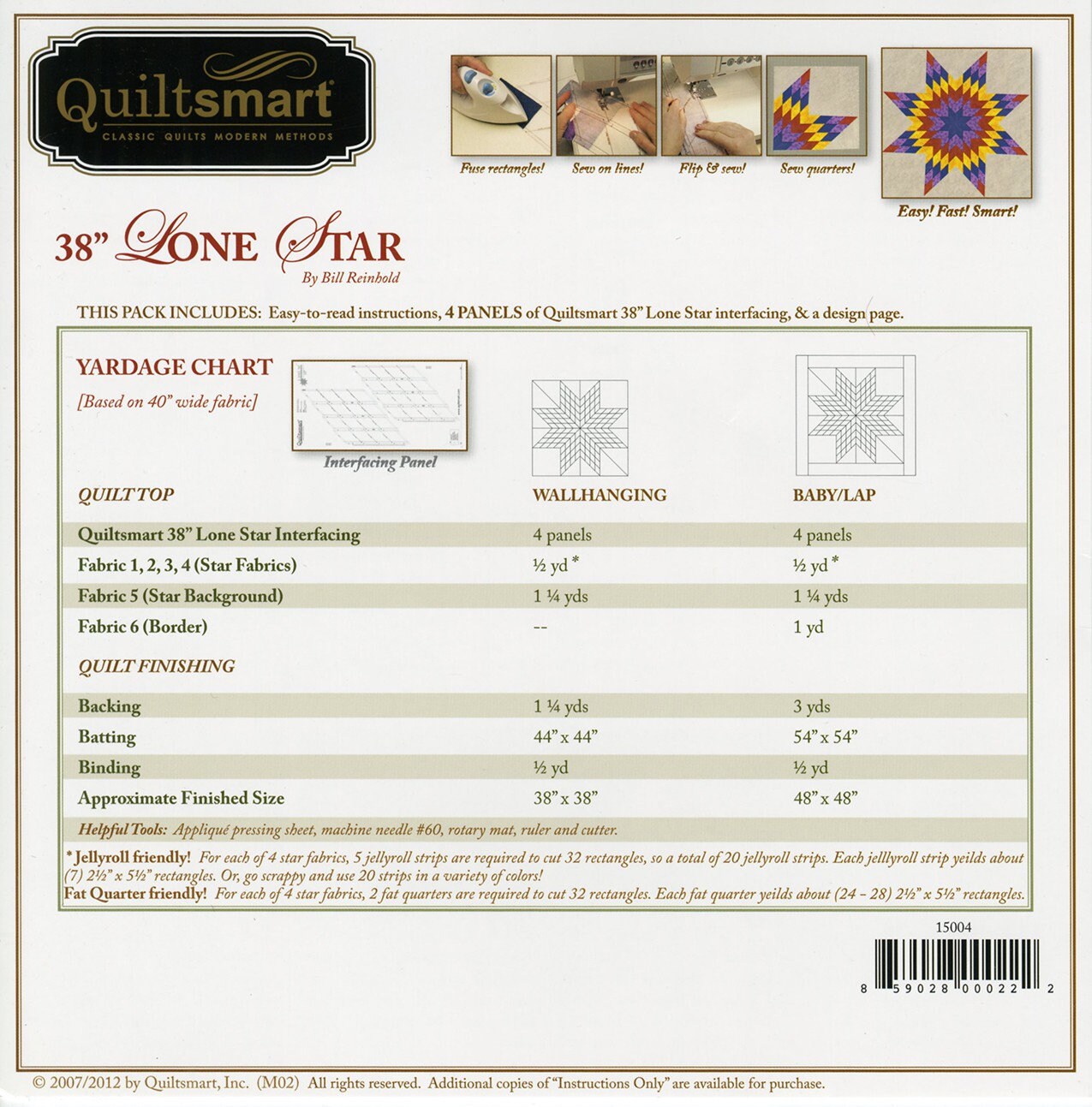 38" Lone Star Snuggler Quilt Pack, Quiltsmart QS 15004, Lone Star Printed Fusible Interfacing for Quilt
