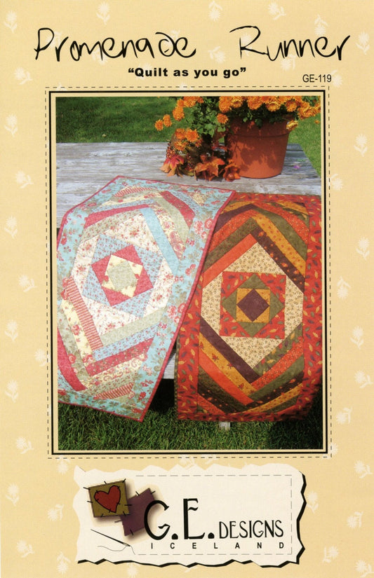 LAST CALL Promenade Runner Pattern, GE Designs GE119, F8 Fat Eighths Friendly Quilt As You Go Table Runner Pattern