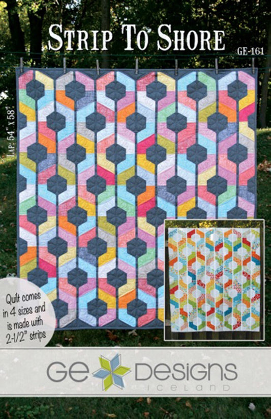 Strip to Shore Quilt Pattern, GE Designs GE161, Jelly Roll Strip Quilt Pattern, Modern Hexagons Baby Lap Twin Queen Bed Quilt Pattern