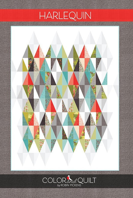 Harlequin Quilt Pattern, Robin Pickens RPQP-H109, Layer Cake Friendly, Modern Triangles Half Rectangles Throw Quilt Pattern