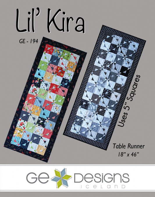 LAST CALL Lil' Kira Quilted Table Runner Pattern, GE Designs GE194, Charm Pack Friendly Table Runner Quilt Pattern, Stripology Ruler