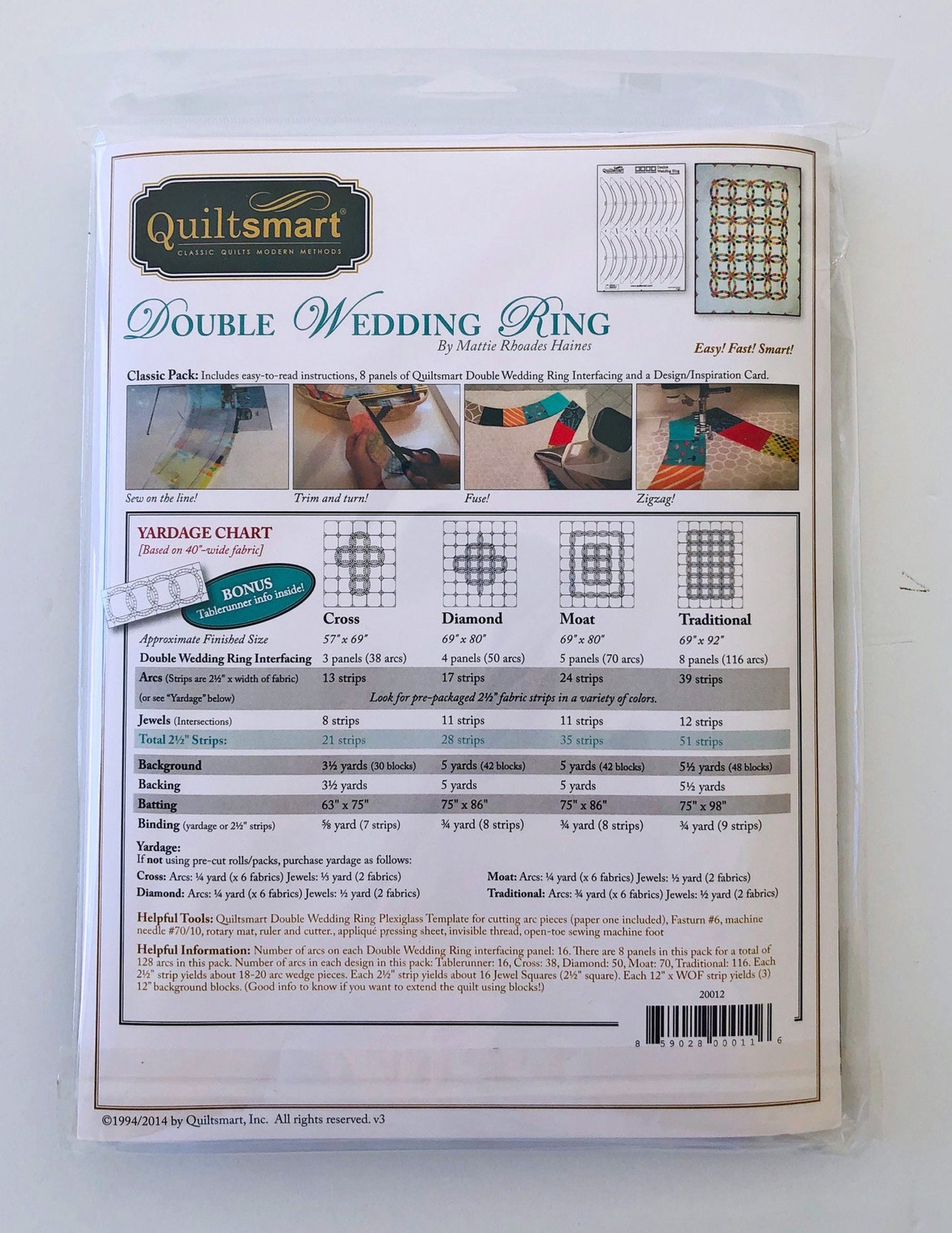 Double Wedding Ring Classic Pack, Quiltsmart QS 20012, Printed Fusible Interfacing, Applique Quilt, Jelly Roll or Mini Charm Friendly