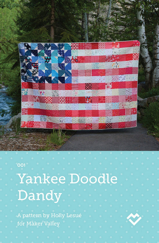 Yankee Doodle Dandy Quilt Pattern, Maker Valley MV001, Fat Quarter Friendly Patchwork Flag Throw Quilt Pattern