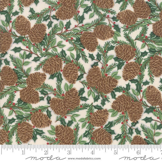 LAST CALL Holiday Lodge - Winter White Pinecone Holly Berries Fabric, Moda 19893 14, Deb Strain, Lodge Xmas Fabric, By the Yard