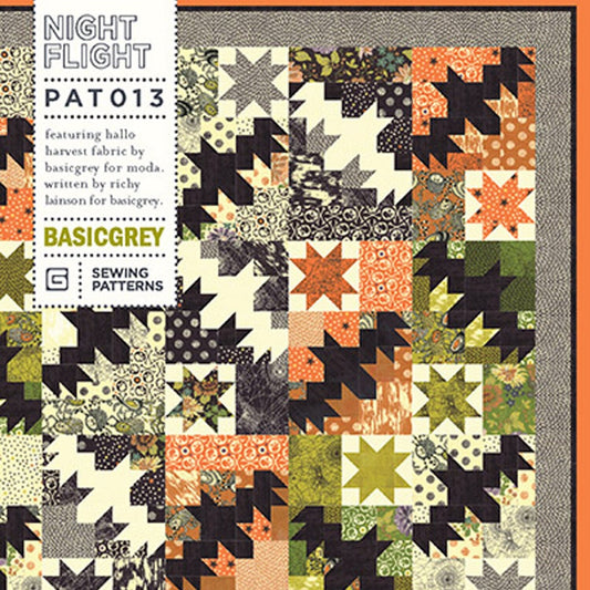 Night Flight Quilt Pattern, Halloween Bats Quilt, BasicGrey PAT013, Fat Eighths Eights F8 Friendly, Halloween Bats Stars Quilt Pattern