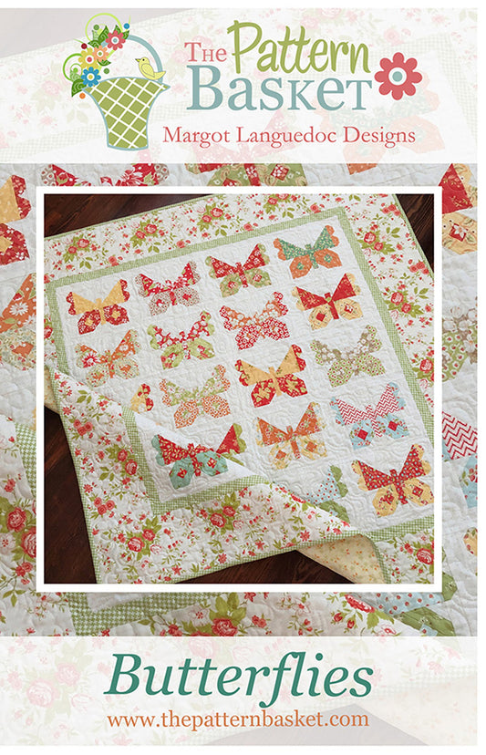 Butterflies Quilt Pattern, The Pattern Basket TPB1909, Layer Cake Friendly Butterfly Lap Quilt Pattern, Patterns for Precuts