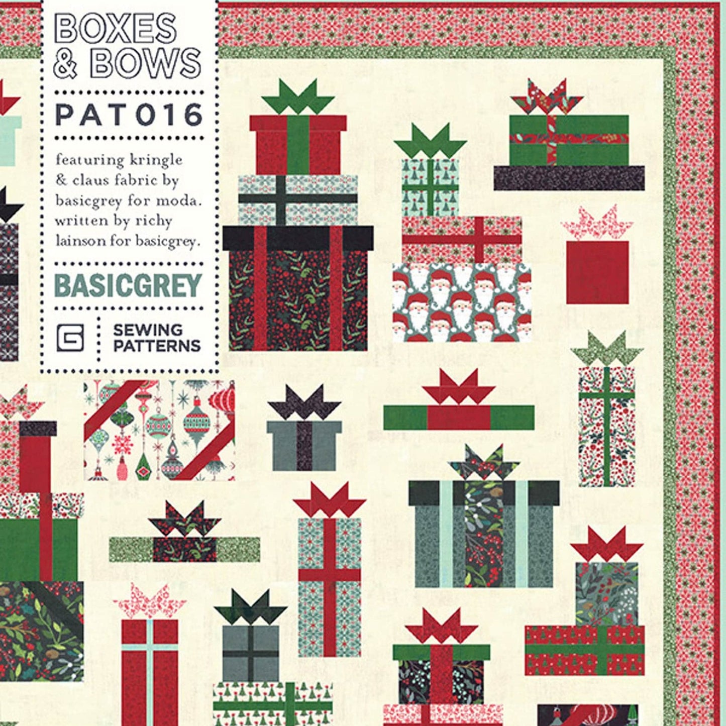 Boxes and Bows Quilt Pattern, BasicGrey PAT016, Christmas Presents Quilt Pattern, Holiday Gifts Throw Quilt