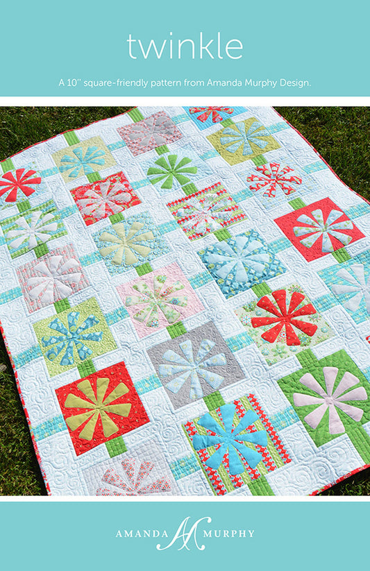 LAST CALL Twinkle Quilt Pattern, Amanda Murphy Designs AMD040, Applique Christmas Xmas Throw Quilt Pattern, Layer Cake Friendly