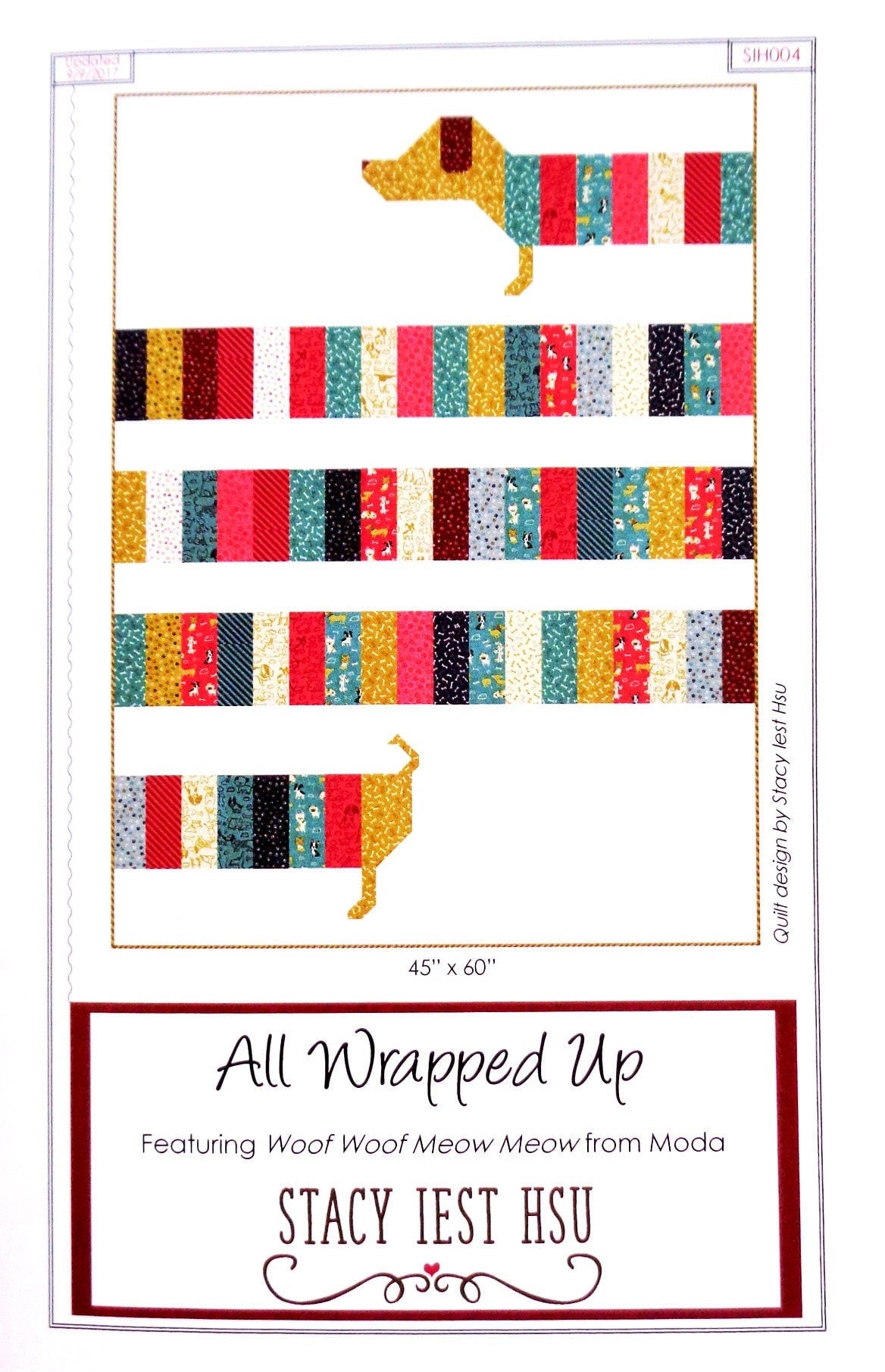 All Wrapped Up Quilt Pattern, Stacy Iest Hsu SIH004, Yardage Scrap Friendly Long Dachsund Lap Throw Quilt Pattern