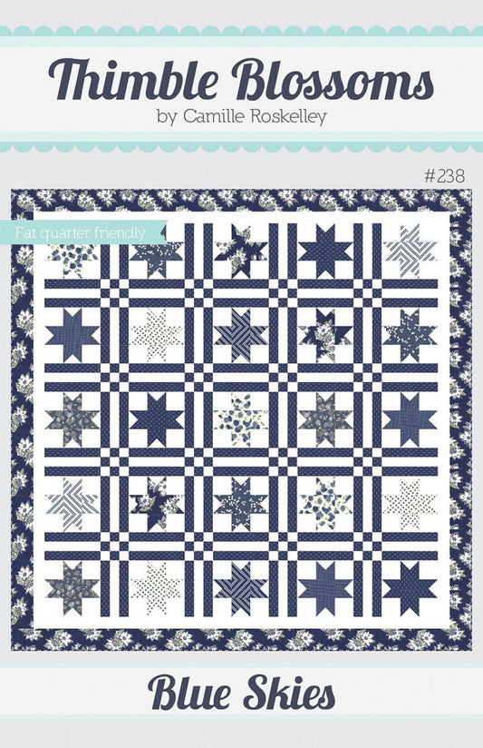 LAST CALL Blue Skies Quilt Pattern, Thimble Blossoms TB238, 9 Fat Quarter Friendly Pattern, Modern Star Throw Quilt Pattern, Square Quilt
