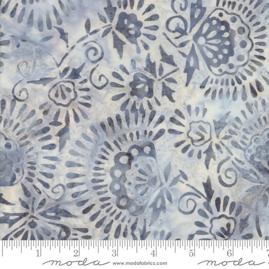 Santorini Batiks - Blue Gray Neutral Floral Batik Fabric, Moda 4355 46, By the Yard