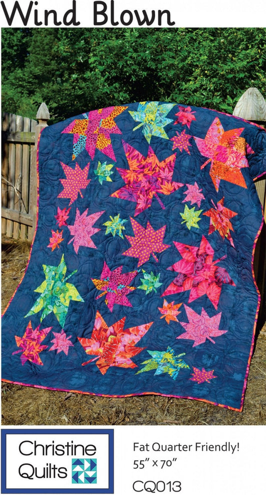 Wind Blown Quilt Pattern, Christine Quilts CQ013, Fat Quarter FQ Friendly Pattern, Autumn Fall Leaves Quilt, Leaf Throw Quilt Pattern