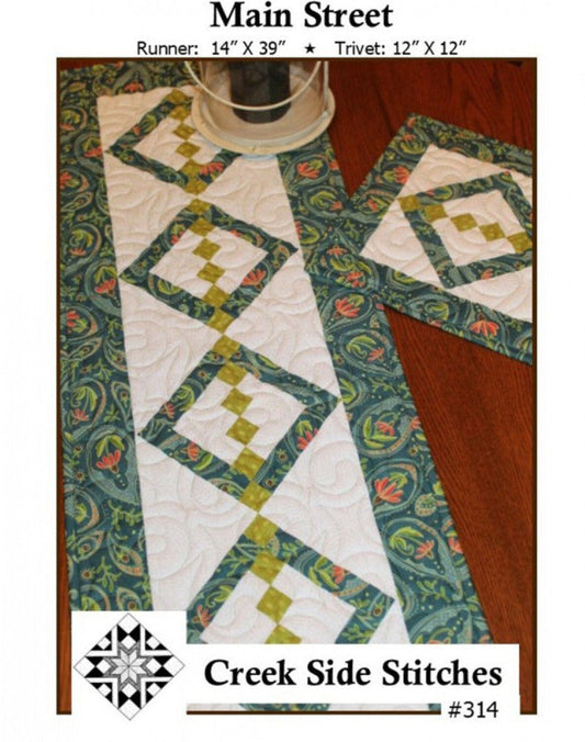 Main Street Table Runner Pattern, Creek Side Stitches CSS314, Yardage Friendly, Easy Quilted Table Runner Pattern