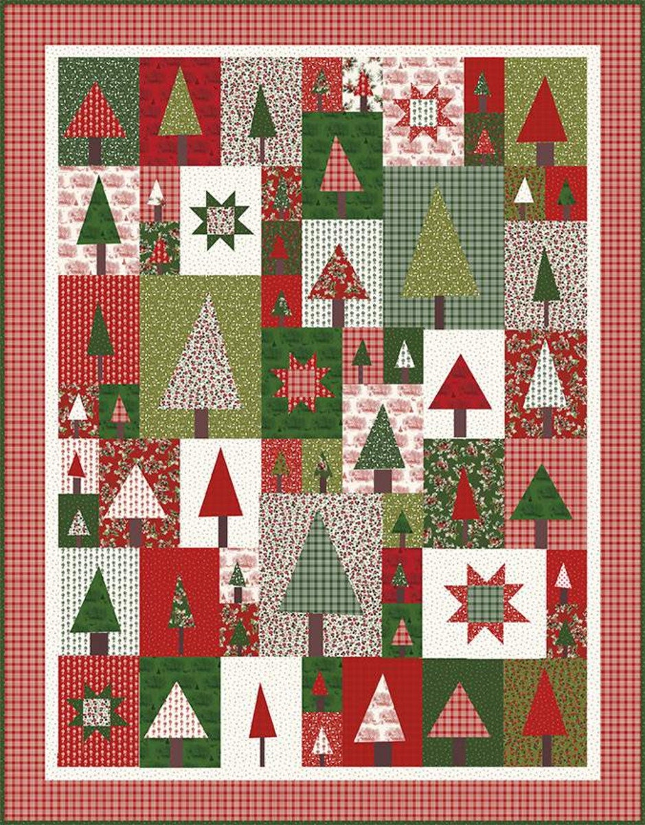 Pine Hollow Patchwork Forest Quilt Pattern, Diary of a Quilter DOQ1903, Fat Quarter Friendly Christmas Xmas Tree Throw Twin Quilt, Amy Smart