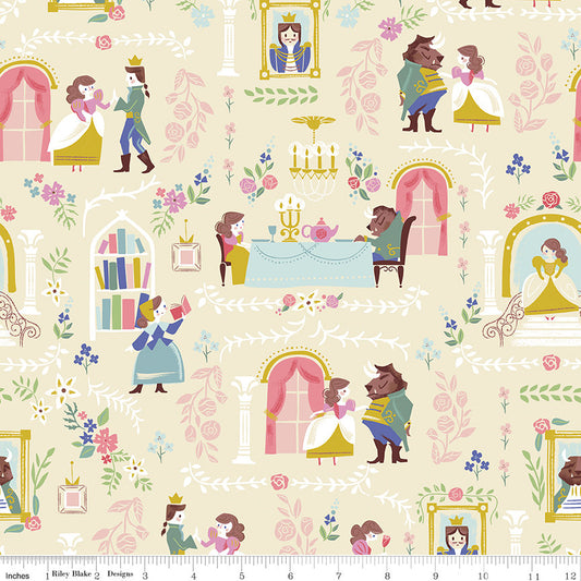 LAST CALL Beauty and the Beast - Cream Main Fabric, Riley Blake C9530-Cream, Fairy Tale Nursery Fabric, Juvenile Print Fabric, By the Yard