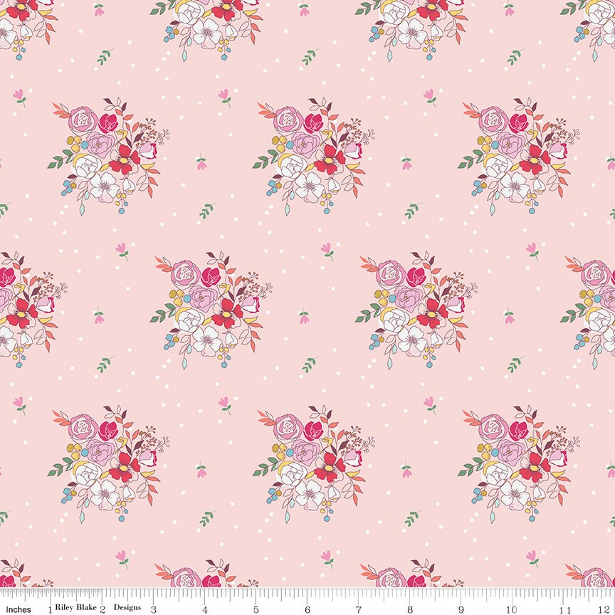 LAST CALL Idyllic Rolie Polie, Riley Blake RP-9880-40, Precut 2.5" Inch Fabric Strips, Pink Coral Navy Floral Fabric, Minki Kim