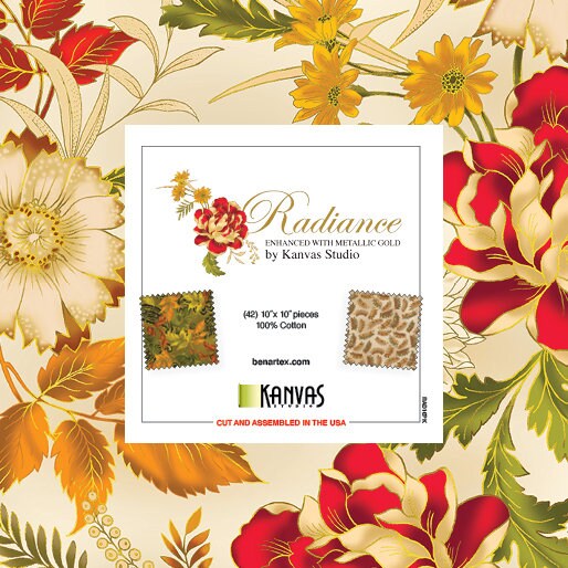 Radiance 10" Squares, Kanvas RAD10PK, Autumn Fall Gold Metallic Layer Cake Fabric, 10" Precut Fabric Squares