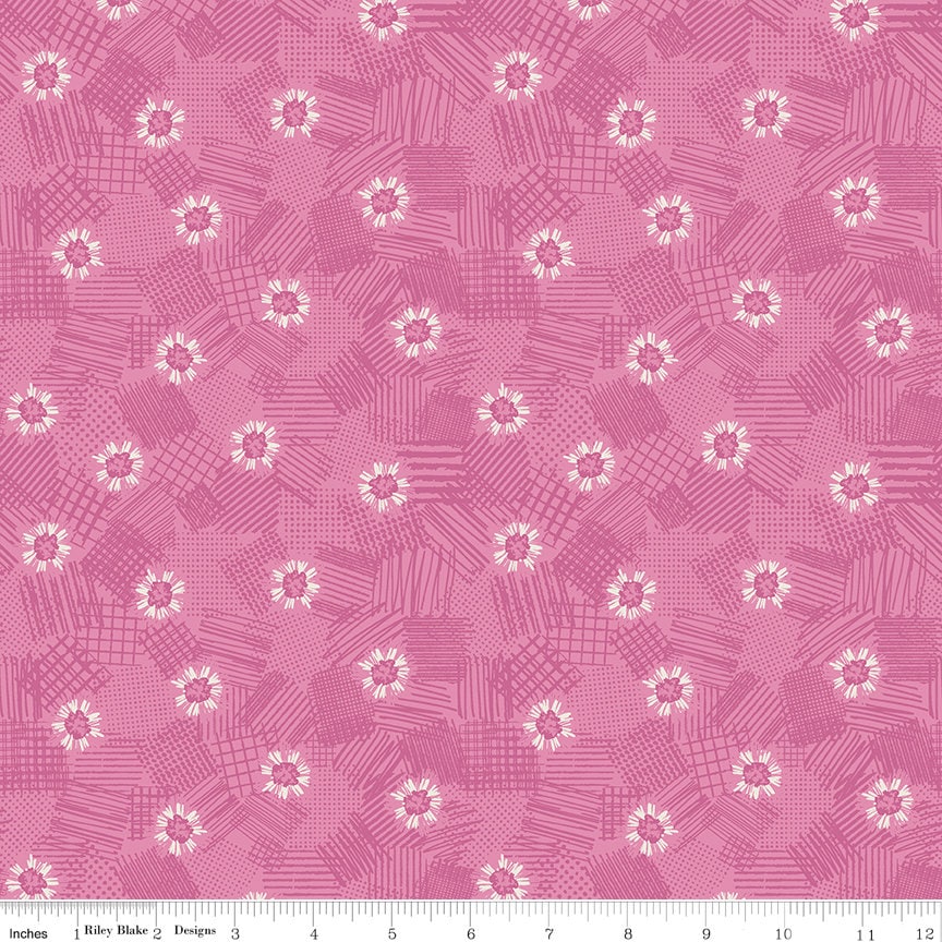 LAST CALL Meadow Lane - Scribbled Floral Pink White Fabric, Riley Blake C10123-Pink, Modern Flowers Fabric, By the Yard