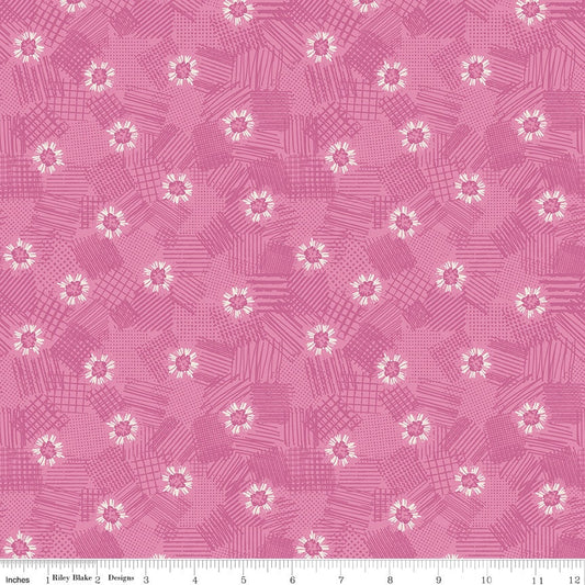 LAST CALL Meadow Lane - Scribbled Floral Pink White Fabric, Riley Blake C10123-Pink, Modern Flowers Fabric, By the Yard