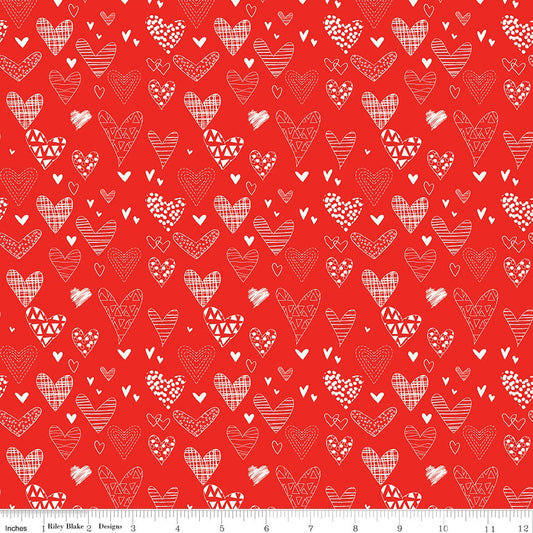 LAST CALLFrom the Heart - Red White Hearts Valentine's Day Fabric, Riley Blake C10051-RED, Quilting Cotton Apparel Fabric, By the Yard