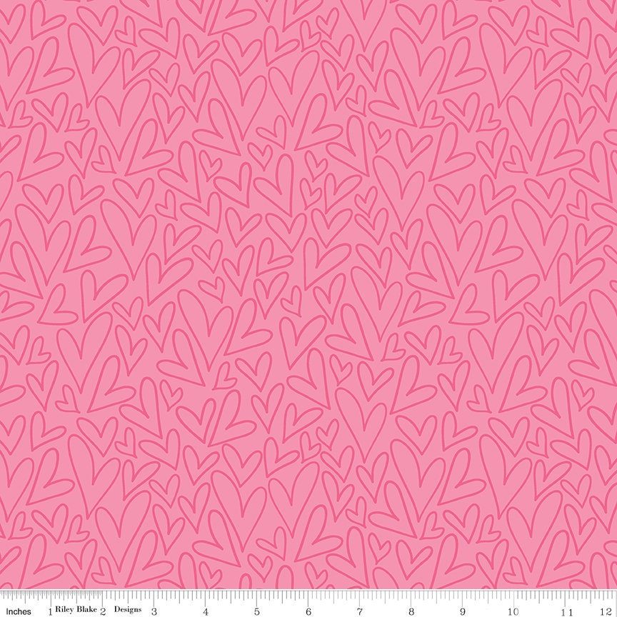 LAST CALL Sending Love - Pink Hearts Valentine's Day Fabric, Riley Blake C10082-PINK, Outlined Hearts Cotton Fabric, By the Yard