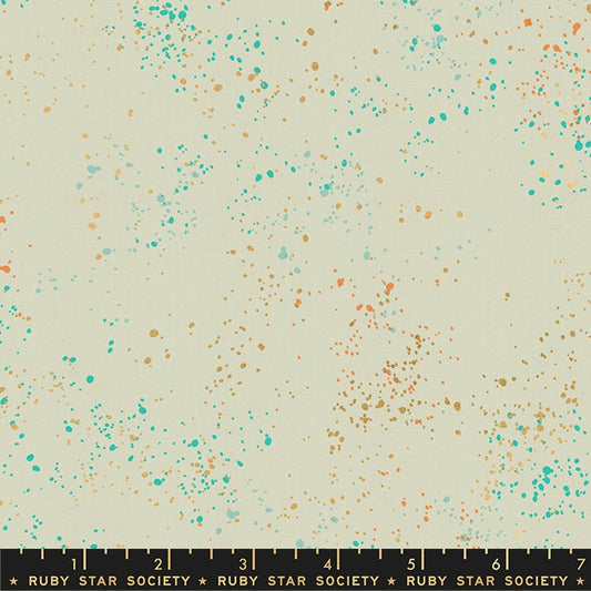 LAST CALL Speckled - Shell Gold Teal Metallic Fabric, Moda RS5027 82M, Teal Paint Spatter Background Blender Fabric, By the Yard