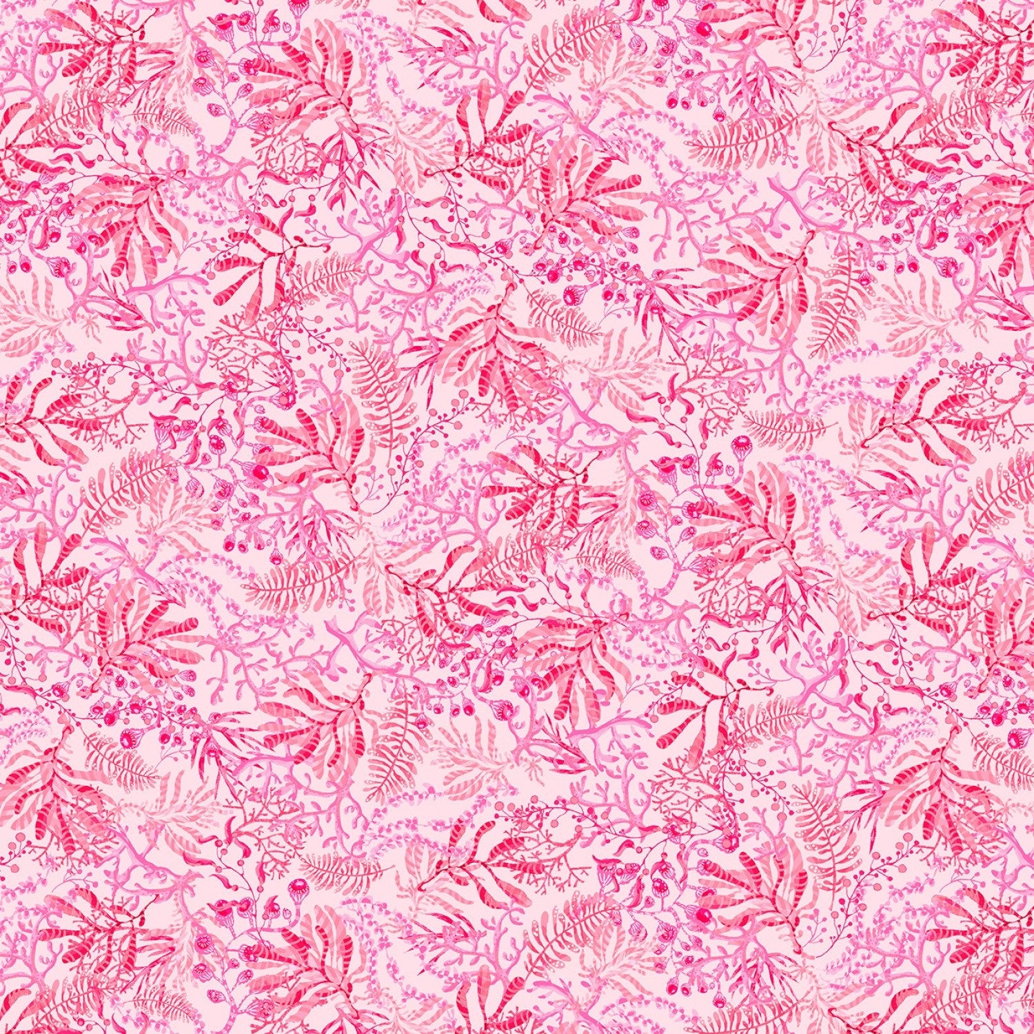 LAST CALL Blooming Ocean - Light Pink Red Seaweed Digitally Printed Fabric, Studio E 5404S-22, Pink Red Blender Fabric, By the Yard