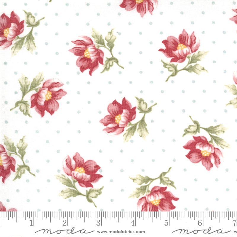 LAST CALL Sanctuary - Crystal Serendipity Tossed Flowers Polka Dots Fabric, Moda 44251 11, 3 Sisters, Floral Quilt Fabric, By the Yard