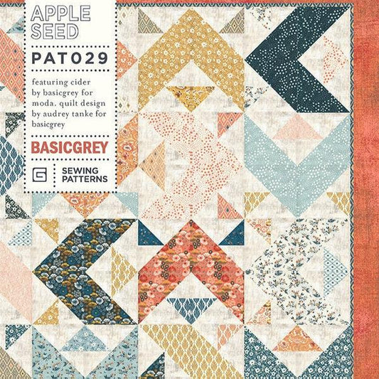 Apple Seed Quilt Pattern, BasicGrey PAT029, Fat Eighths Eights F8 Friendly Pattern, Modern Square Throw Quilt Pattern, Large Print Quilt