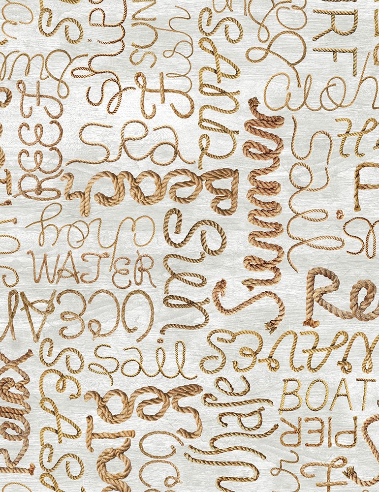 LAST CALL Beach - Rope Words Text Beige Fabric, Timeless Treasures Beach-C8289 Natural, Summer Beach Nautical Coastal Fabric, By the Yard