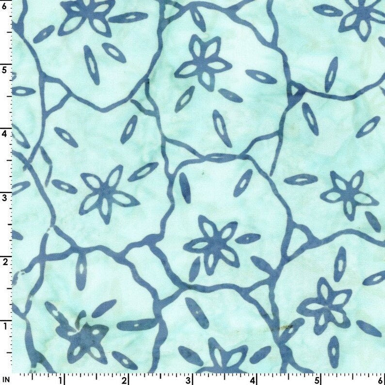 LAST CALL Coastal Getaway - Seafoam Green Teal Sand Dollar Batik Fabric, Maywood Studio MASB42-06, Nautical Ocean Batiks, By the Yard