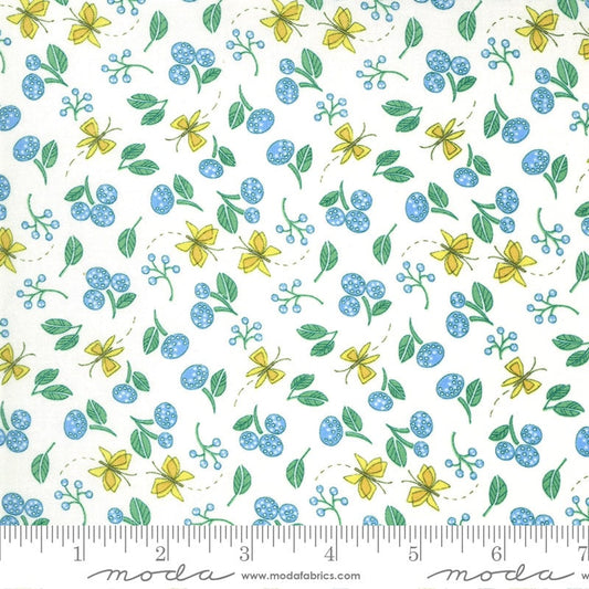 LAST CALL Cottage Bleu - Blue Green Butterflies on Cream Fabric, Moda 48693 11, Floral Butterfly Fabric, Robin Pickens, By the Yard