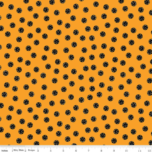 Old Made - Snap Dots Orange Spotted Halloween Fabric, Riley Blake C10596-Orange, Black Orange Polka Dots, Sewing Themed, J. Wecker Frisch